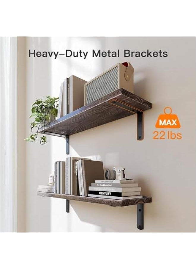 HOOKOR Durku Bathroom Shelves Over Toilet with Storage Basket, Floating Bathroom Wall Shelves for Home Organization & Wall Decor, Bathroom/Kitchen/Living Room Shelves,Natural Wood (Carbonized Brown)  - Image 4