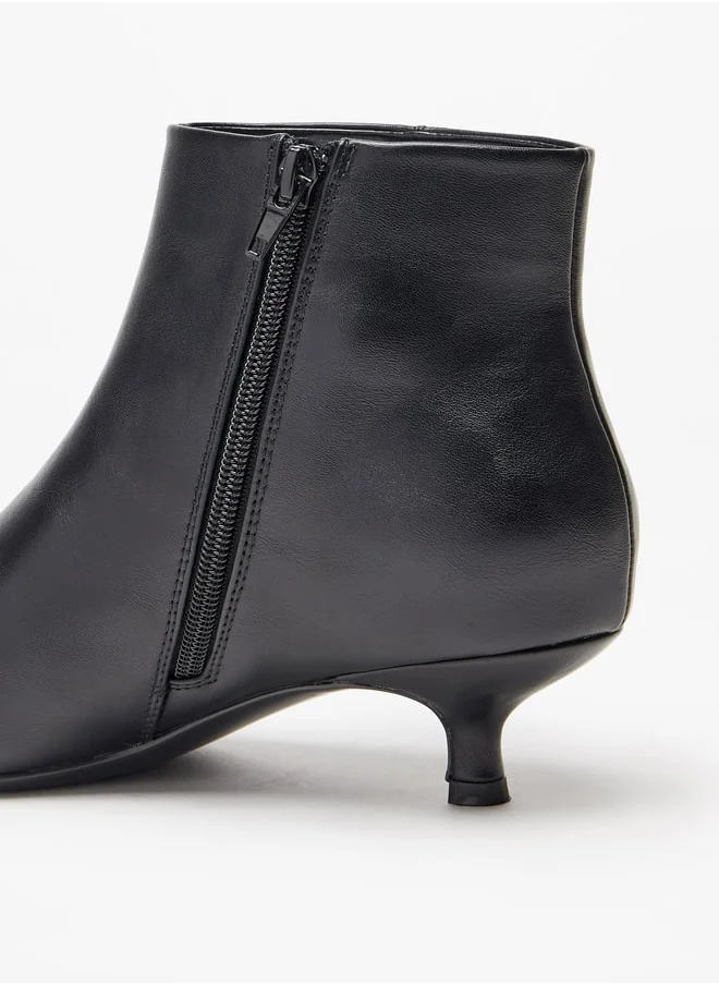 Celeste Women's Solid Ankle Boots with Kitten Heel and Zip Closure
