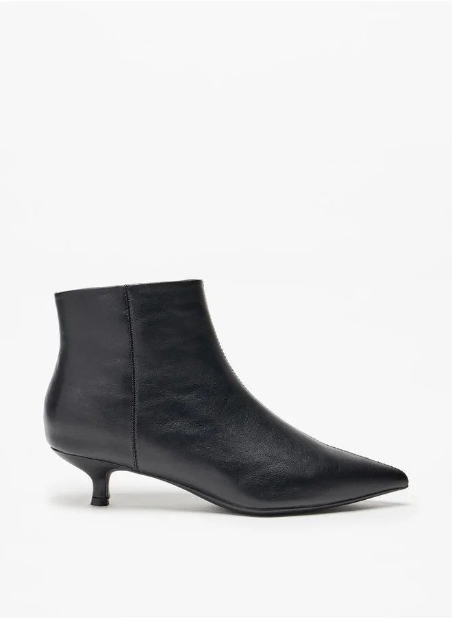 Celeste Women's Solid Ankle Boots with Kitten Heel and Zip Closure