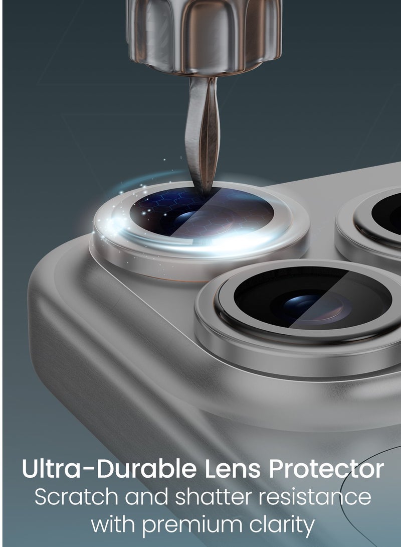 Moxedo Camera Lens Protector for iPhone 17 Pro 6.3”/ iPhone 17 Pro Max 6.9” 9H Tempered Glass Aluminum Alloy Individual Ring Camera Lens Cover Protector with Easy Installation Tool– Titanium - Image 3