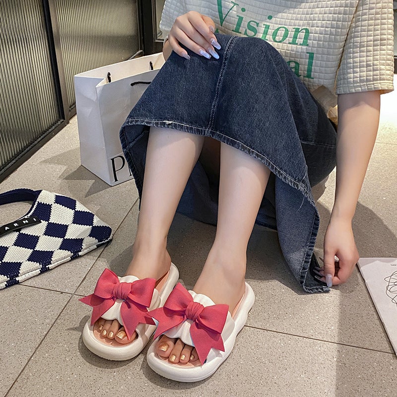 Student Dormitory Bow Label Sweet Fashion Girl Slippers Couple'S Slip-On Slip-On Slip-On Slippers Indoor - Image 1