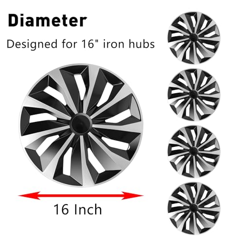 DREAMIZER 16 Inch Hubcaps Set Universal Wheel Rim Covers Replacement Snap on Hub caps Silver Black Full Hubcaps Set of 4 Compatible with Honda Toyota Corolla Nissan Most Cars SUV Truck - Image 3