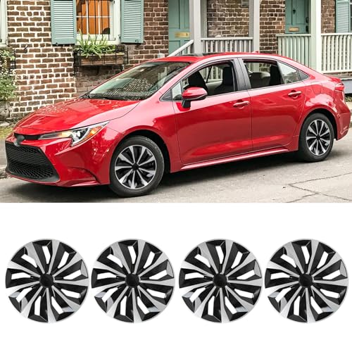DREAMIZER 16 Inch Hubcaps Set Universal Wheel Rim Covers Replacement Snap on Hub caps Silver Black Full Hubcaps Set of 4 Compatible with Honda Toyota Corolla Nissan Most Cars SUV Truck - Image 1
