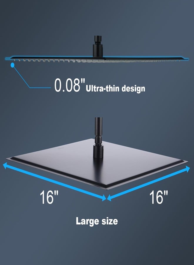 Hiendure Shower Head,16 Inch Ultra Thin High Pressure Fixed Rain Showerhead Matte Black with Silicone Nozzle - Adjustable Metal Swivel Ball Joint - For the Best Relaxation and Spa - Image 3