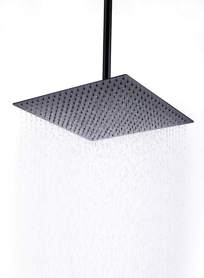 Hiendure Shower Head,16 Inch Ultra Thin High Pressure Fixed Rain Showerhead Matte Black with Silicone Nozzle - Adjustable Metal Swivel Ball Joint - For the Best Relaxation and Spa - Image 1
