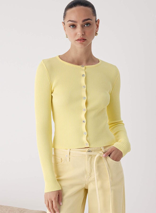 trendyol Yellow Mercerized Look Ribbed Knitwear Cardigan - Image 2