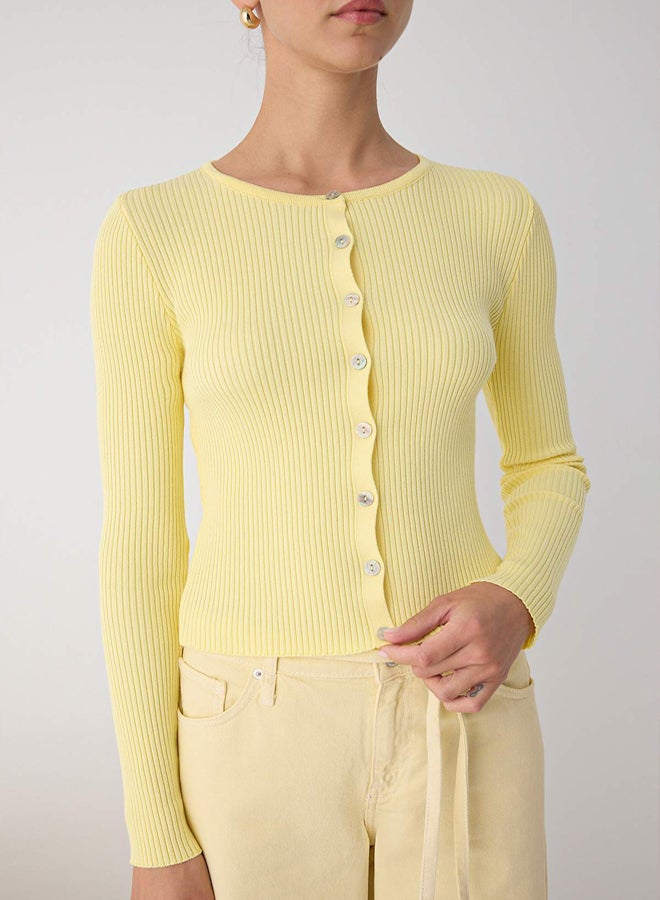 trendyol Yellow Mercerized Look Ribbed Knitwear Cardigan - Image 3