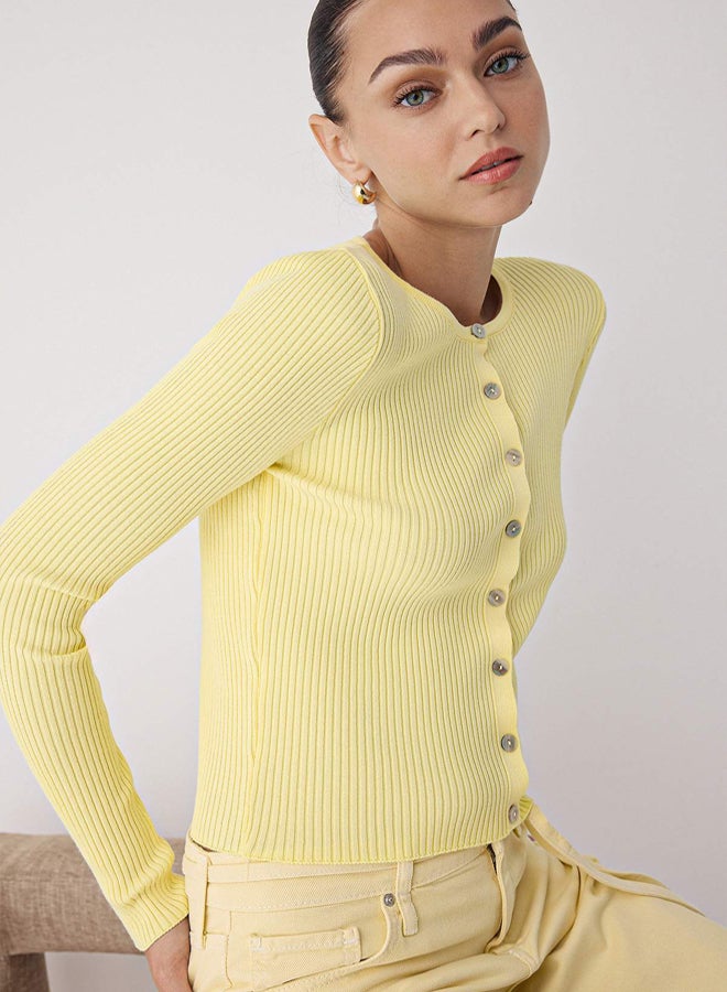trendyol Yellow Mercerized Look Ribbed Knitwear Cardigan - Image 1
