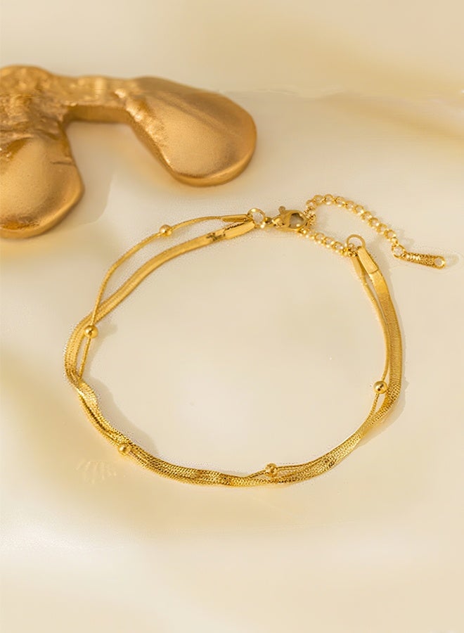 Happy D Stylish stainless steel 18K gold-plated double ball bead anklets for women's party holidays - Image 2