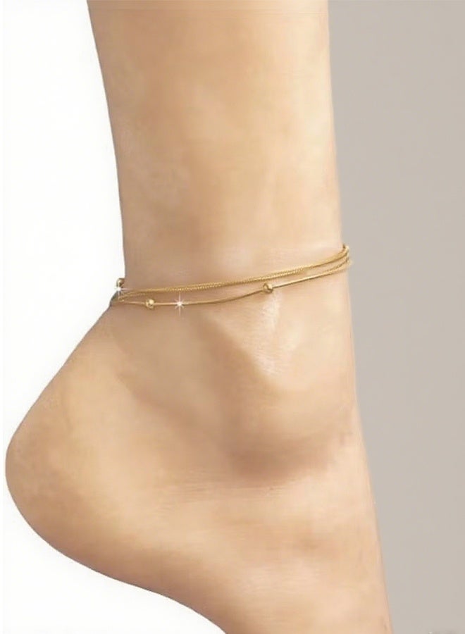 Happy D Stylish stainless steel 18K gold-plated double ball bead anklets for women's party holidays - Image 1