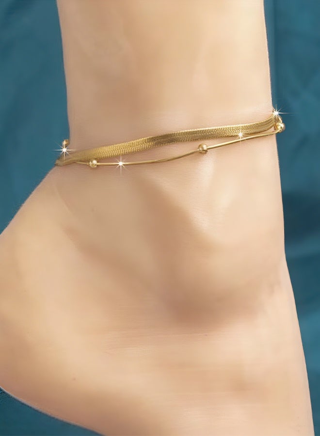 Happy D Stylish stainless steel 18K gold-plated double ball bead anklets for women's party holidays - Image 3