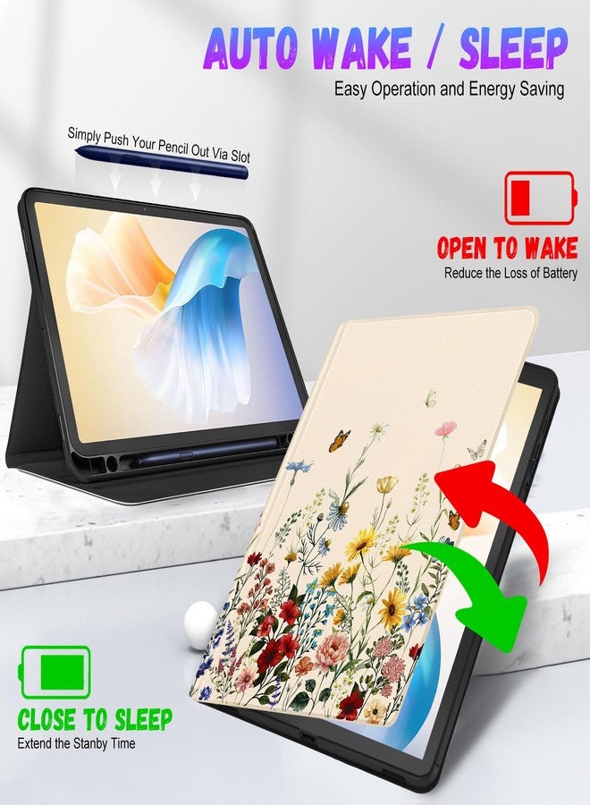 Wazzasoft for Samsung Galaxy Tab S9/S9 FE/S10/S10 FE/S10 Lite Case 10.9 Inch - Smart Folio Cover with Build-in Pencil Holder Women Girls Design for Samsung Tablet S9 Cover 11 inch,Vintage Flowers - Image 5