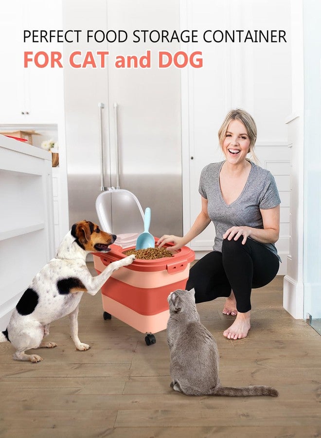 ANVS Dog Food Storage Container - Up to 20lbs Collapsible Dog Food Container with Casters, Scoop and 2.5L Small Pet Food Container to Keep Dry Pet Food Fresh (Pink) - Image 2