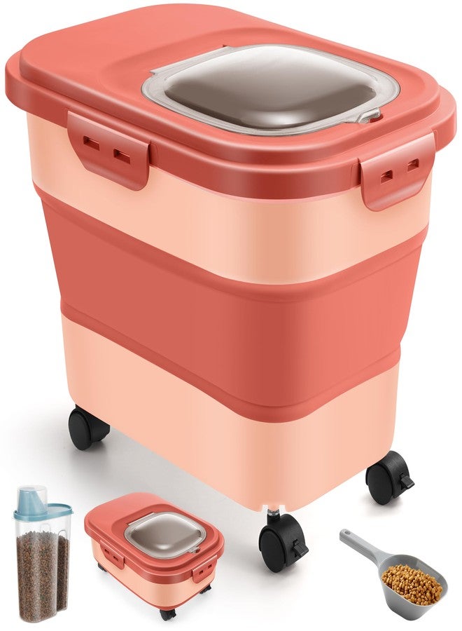 ANVS Dog Food Storage Container - Up to 20lbs Collapsible Dog Food Container with Casters, Scoop and 2.5L Small Pet Food Container to Keep Dry Pet Food Fresh (Pink) - Image 1