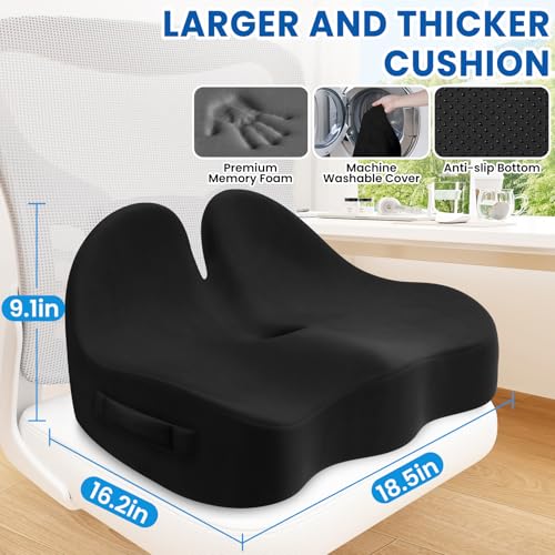 DailyCuddles Seat Cushion Chair Cushions for Office ChairsDesk SeatsWheelchair HipSciaticaTailbone Pain Relief Memory Foam Office Chair Cushion for Long Sitting Office Workers Black - Image 3