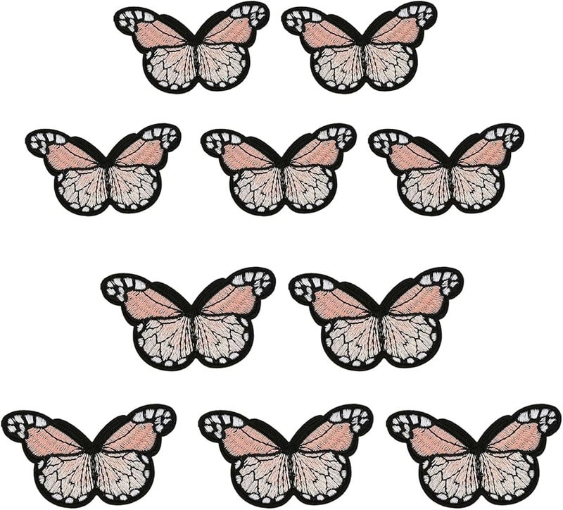 بقع حديدية على شكل فراشة وردية 10 قطع تطريز تطبيق لملابس سترات جينس حقيبة - Image 1