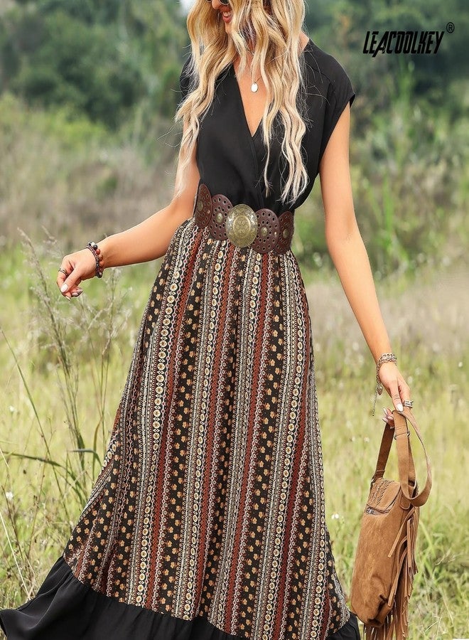 LEACOOLKEY Women's Boho Disc Belt Wide Western Leather Belt Vintage Concho Waist Belt for Dress Jeans - Image 5