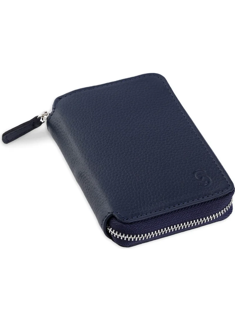 Hatemoğlu Navy Blue Floater 100% Leather Zippered Wallet