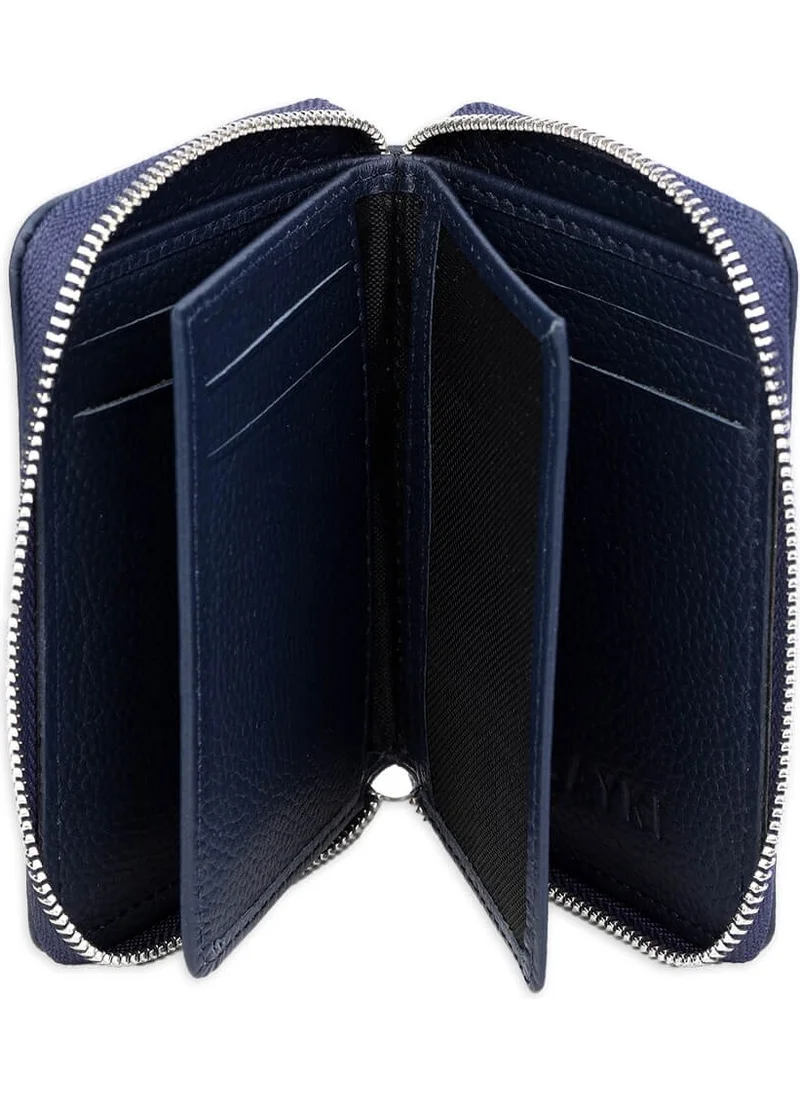 Hatemoğlu Navy Blue Floater 100% Leather Zippered Wallet