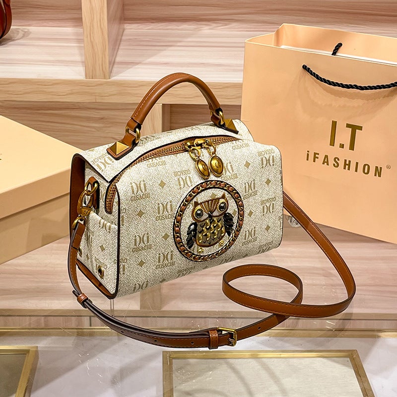Fashion Women'S Handbag Vintage Pvc Printed Portable Crossbody Bag Owl Pattern Pillow Bag Shiling Bag - Image 2