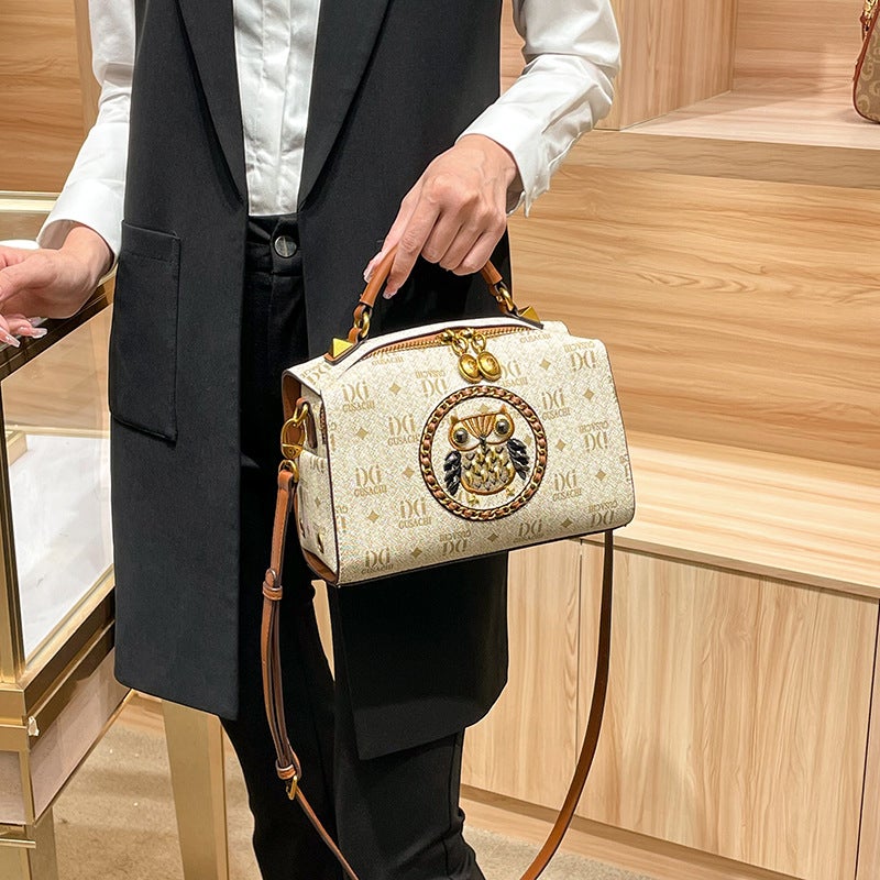 Fashion Women'S Handbag Vintage Pvc Printed Portable Crossbody Bag Owl Pattern Pillow Bag Shiling Bag - Image 3