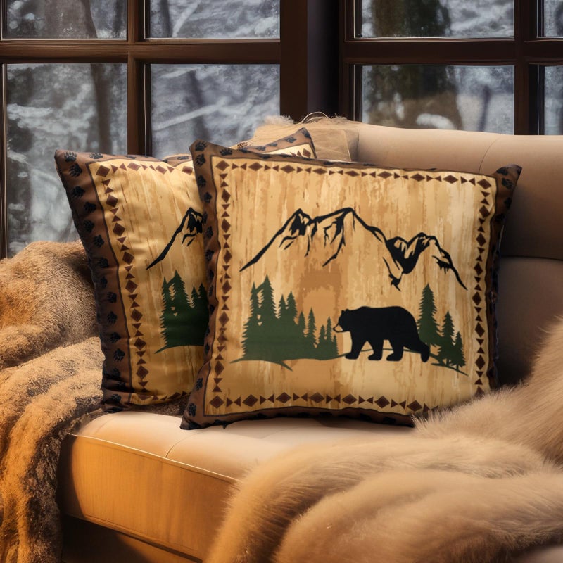 VitalCozy 4 Pcs Black Bear Decor Throw Pillow Covers Soft Black 18 Rustic Plaid Couch Pillow Covers Bear Graduation Gift Decor for Home Bedroom Cabin Wildlife Print Mountain for Farmhouse - Image 2