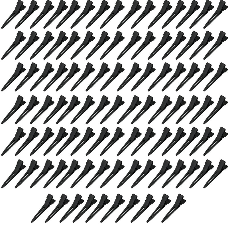 100 Pieces Single Prong Hair Clips BetterJonny Black Section Hair Clips 175 Inches Curl Clips Metal Alligator Clips Hair Pins for Hair Salon Hair Extensions