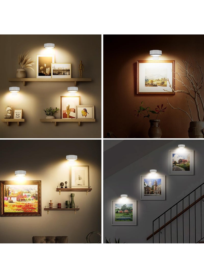 Art Painting Lights Have 3 Lighting Colors And Adjustable Brightness. Led Art Display Wall Key Lights Are Used For Frame Portraits, 360 ° Rotatable Smart Remote Control,White - Image 2