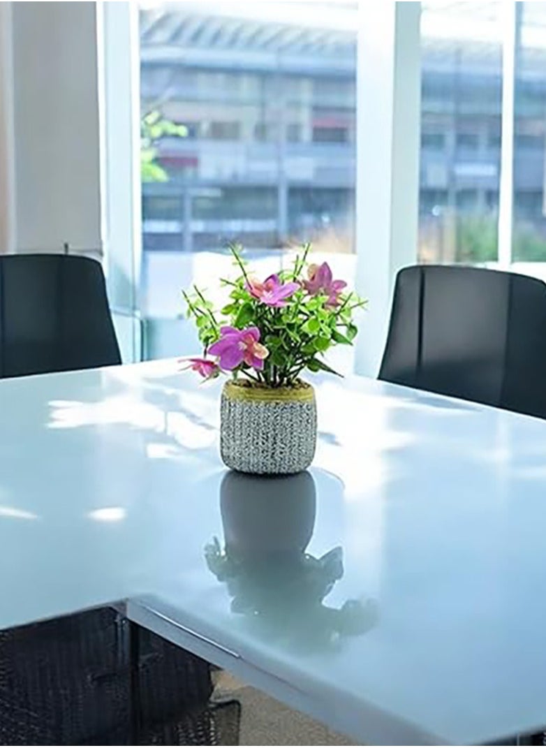 BABAZAM - Artificial Lotus Plant with Purple Flowers in Silver Planter Ideal for Home Office Decoration and Gifting 20x9x10cm - Image 1