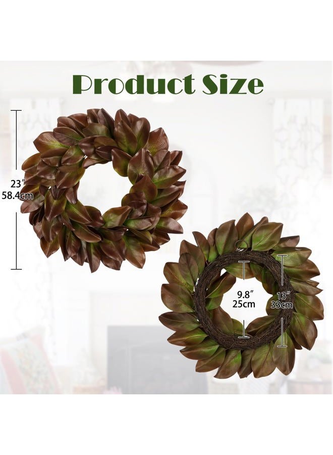 Briful 23in Faux Magnolia Leaf Wreath for Front Door, All Season Greenery Wreaths Realistic Magnolia Wreath for Home Outdoor & Indoor Decor, Brown - Image 2