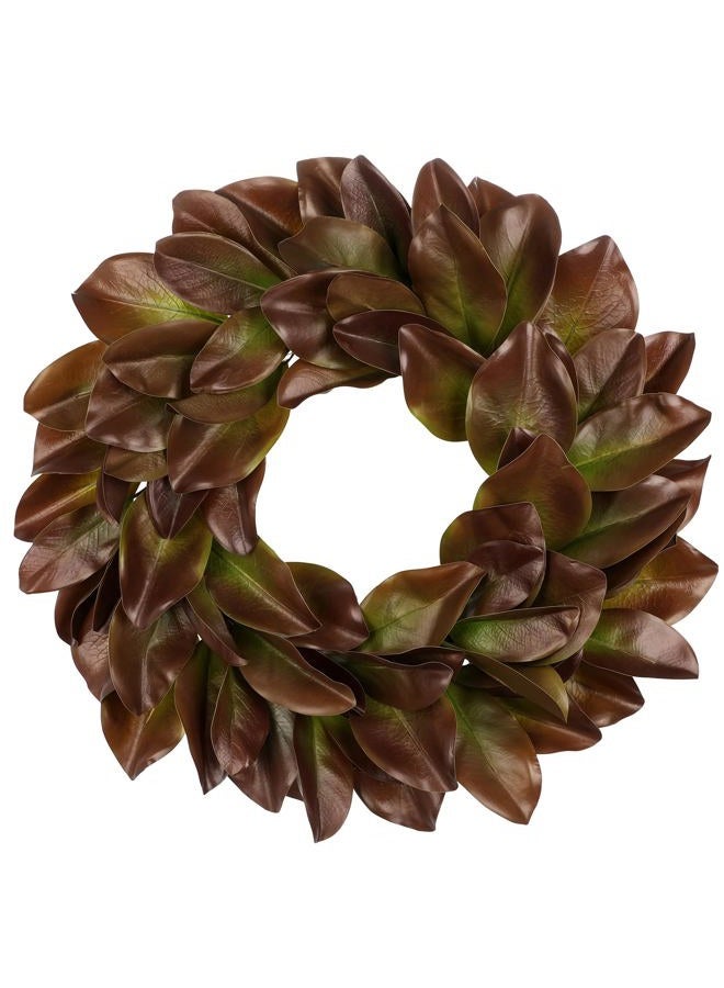 Briful 23in Faux Magnolia Leaf Wreath for Front Door, All Season Greenery Wreaths Realistic Magnolia Wreath for Home Outdoor & Indoor Decor, Brown - Image 1