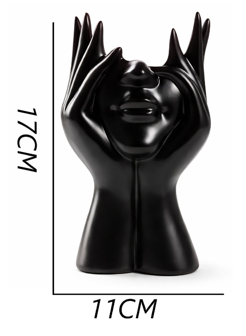 MOBM Modern Abstract Face Vase Plastic – Black Decorative Hands Design Vase, Lightweight Nordic Home Decor Centerpiece Black - Image 3