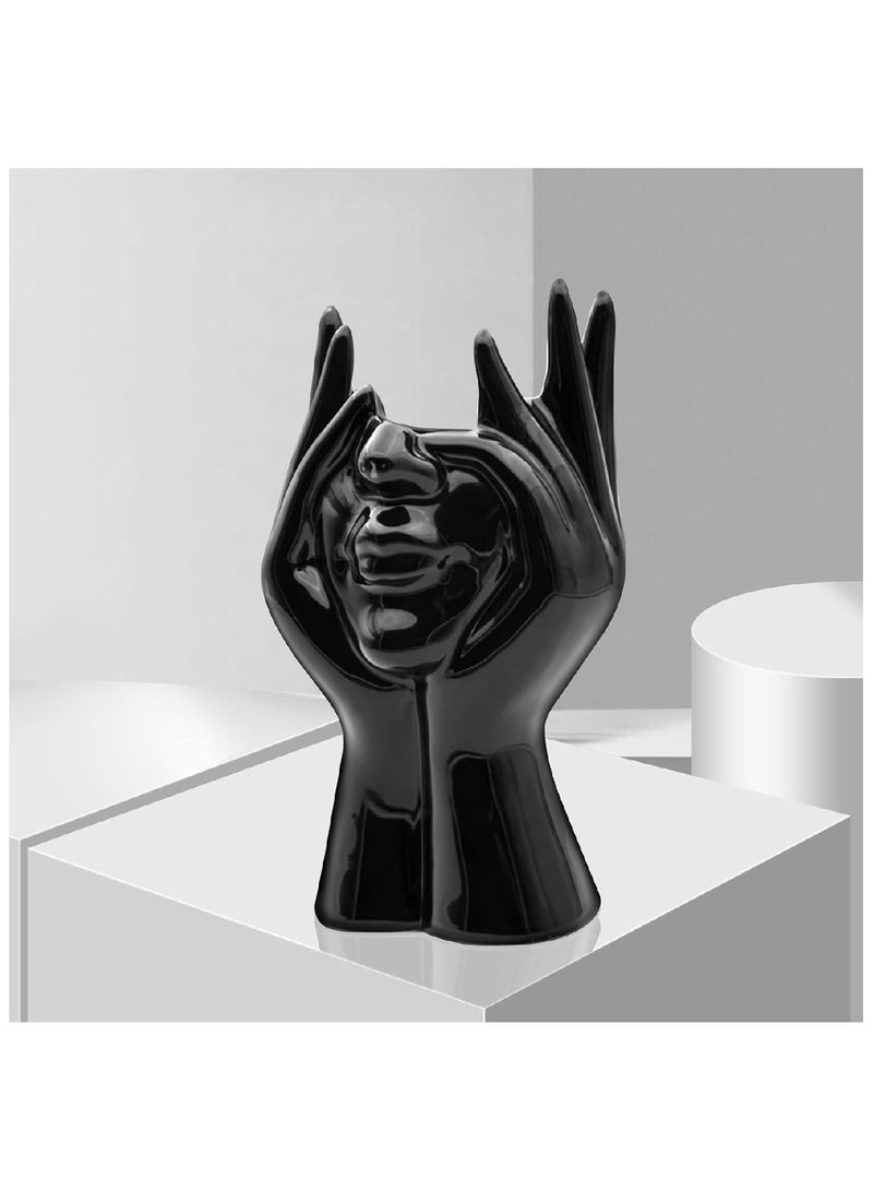 MOBM Modern Abstract Face Vase Plastic – Black Decorative Hands Design Vase, Lightweight Nordic Home Decor Centerpiece Black - Image 2