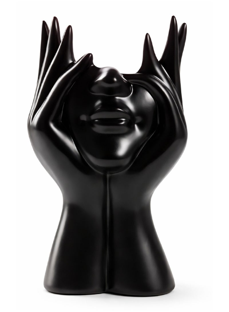 MOBM Modern Abstract Face Vase Plastic – Black Decorative Hands Design Vase, Lightweight Nordic Home Decor Centerpiece Black - Image 1