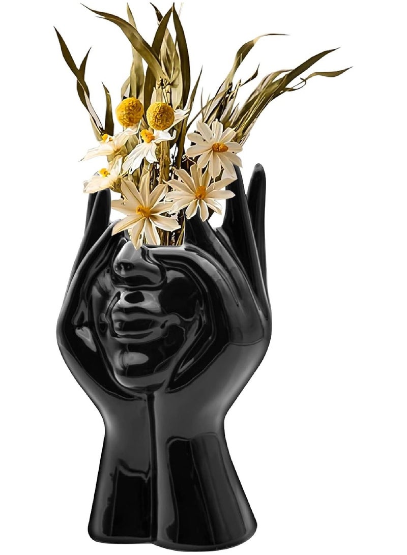 MOBM Modern Abstract Face Vase Plastic – Black Decorative Hands Design Vase, Lightweight Nordic Home Decor Centerpiece Black - Image 4