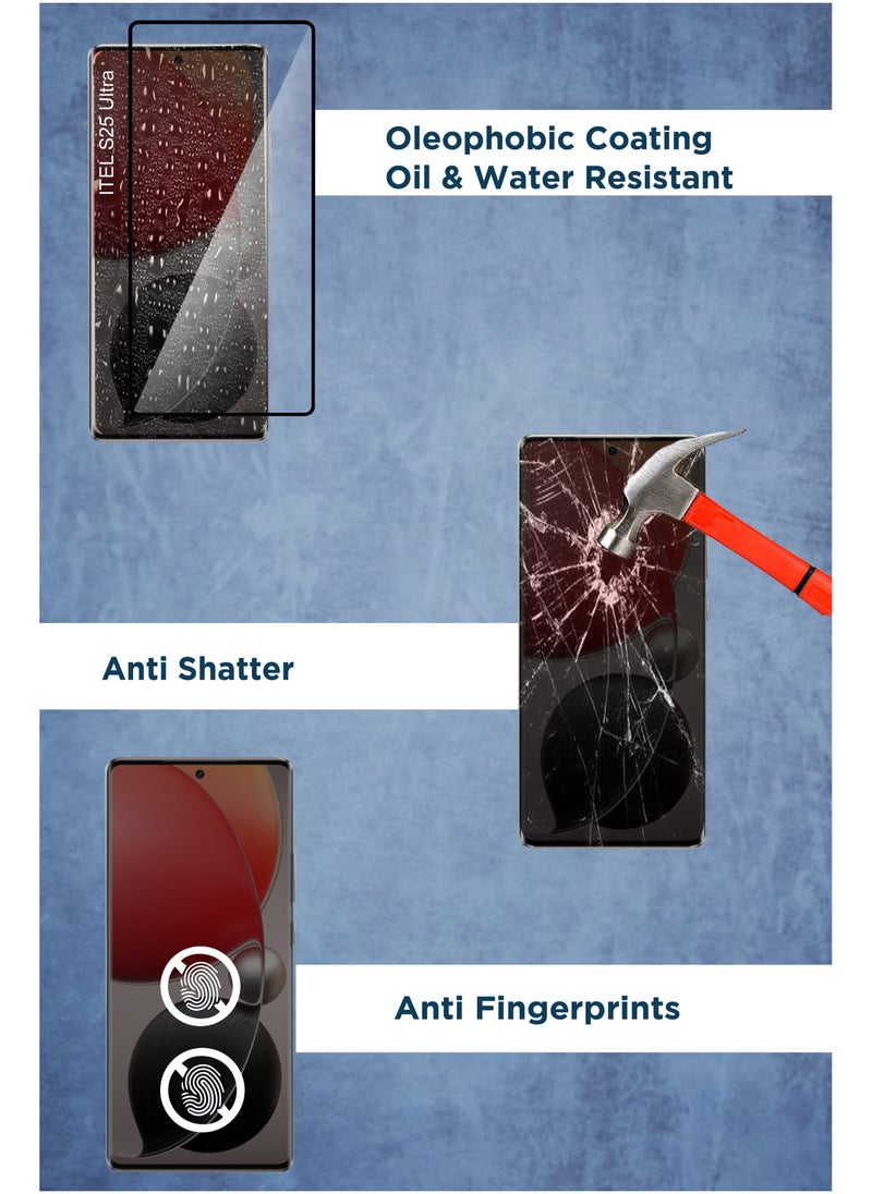 عام لاصقة حماية زجاجية للشاشة بتغطية كاملة منحنية الأطراف بغراء كامل لهاتف إيتيل S25 الترا - Image 4