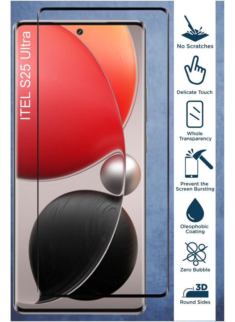 عام لاصقة حماية زجاجية للشاشة بتغطية كاملة منحنية الأطراف بغراء كامل لهاتف إيتيل S25 الترا - Image 2