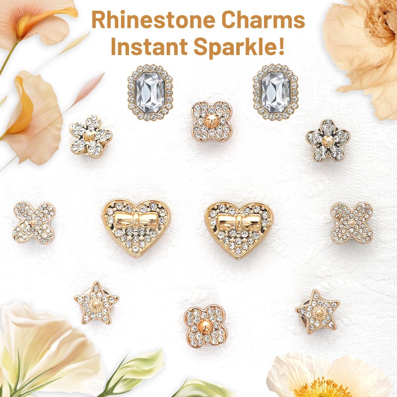 Lugailly 24 Pcs Bling Shoe Charms for Women, Flower Pearl Gold Clog Shoes Decoration Charms, Rhinestone Shoes Chain Accessories, Cute DIY Shoe Jewelry for Party Birthday Gifts for Her - Image 4