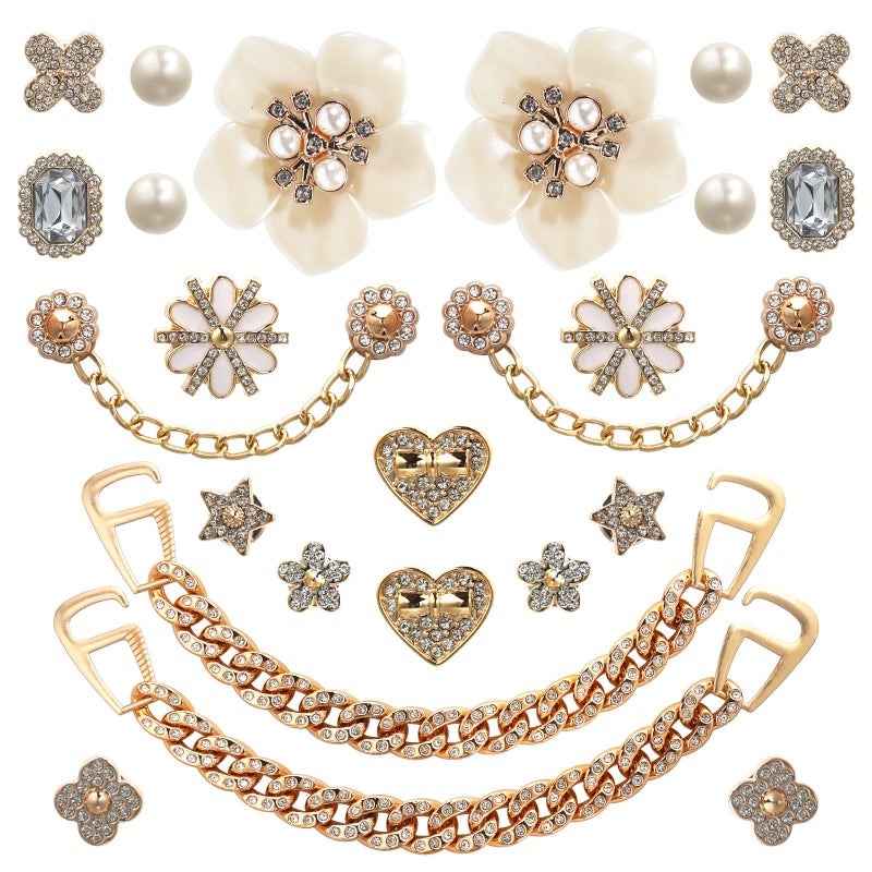 Lugailly 24 Pcs Bling Shoe Charms for Women, Flower Pearl Gold Clog Shoes Decoration Charms, Rhinestone Shoes Chain Accessories, Cute DIY Shoe Jewelry for Party Birthday Gifts for Her - Image 1