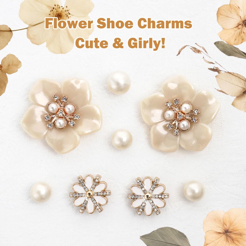 Lugailly 24 Pcs Bling Shoe Charms for Women, Flower Pearl Gold Clog Shoes Decoration Charms, Rhinestone Shoes Chain Accessories, Cute DIY Shoe Jewelry for Party Birthday Gifts for Her - Image 3