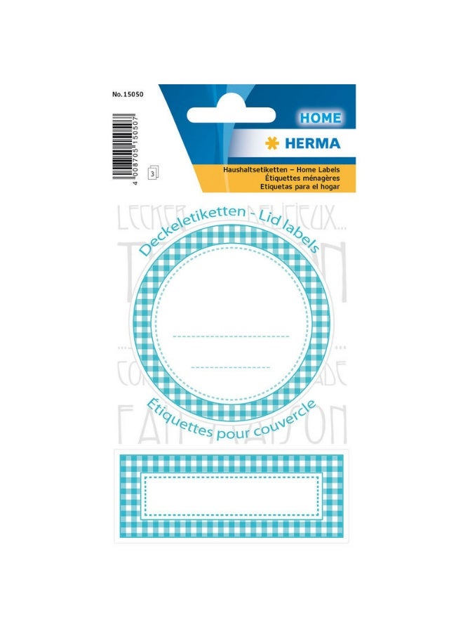 Herma Round and Rectangular Kitchen Jar Labels in Blue Checkered Pattern (HERMA 15050) - A Decorating and Classifying Kit for Jam, Spice, and Home Preserved Food Jars - Image 1