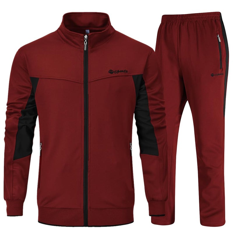 YSENTO Men's Tracksuits Sweat Track Suits Set 2 Piece Jogging Suits Warm Up Sweatsuits Outfits Red 3XL - Image 1
