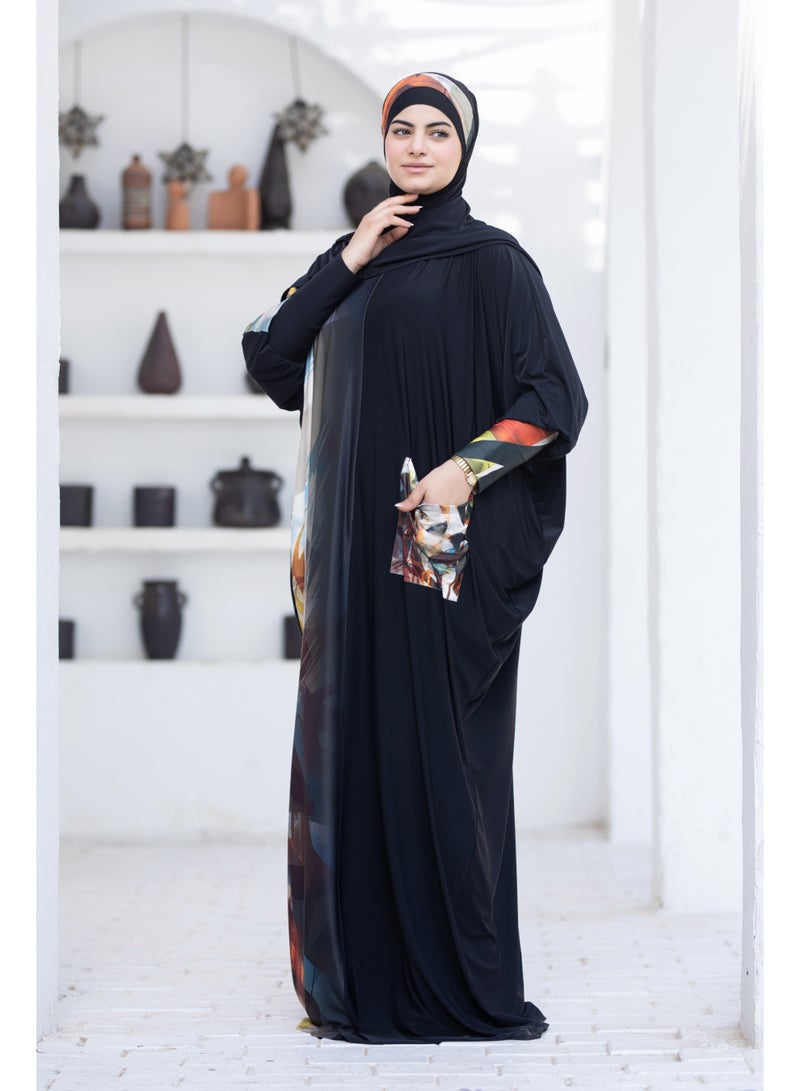 SATR HIJABI Women Printed Isdal Prayer Set – Full Coverage 2-Piece Prayer Outfit with Pocket, Soft Breathable Modest Islamic Wear Black Multi Color - Image 5