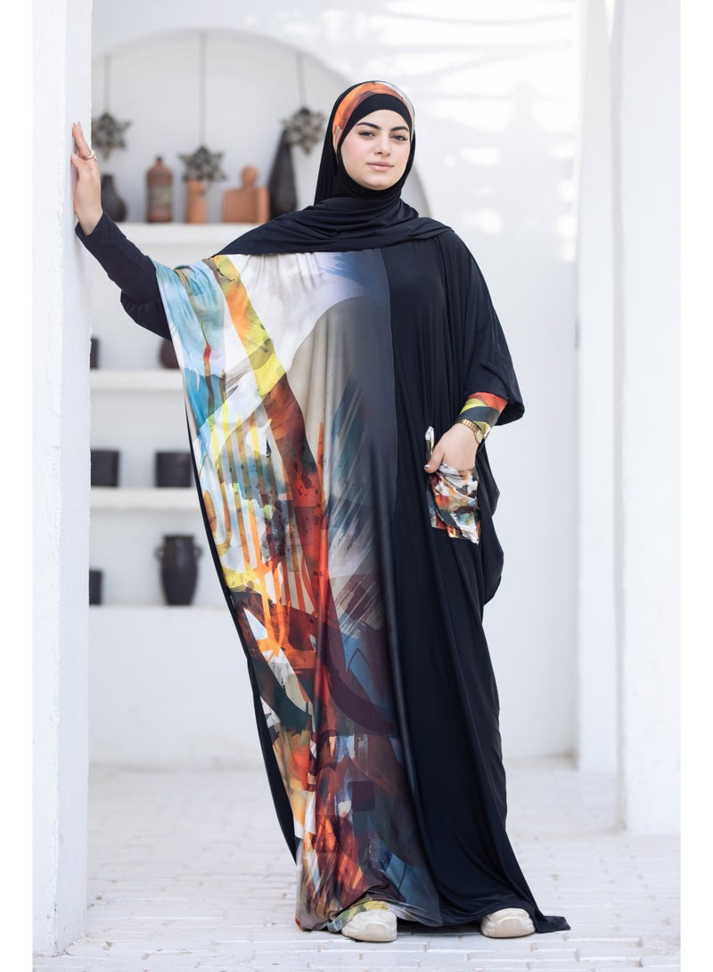 SATR HIJABI Women Printed Isdal Prayer Set – Full Coverage 2-Piece Prayer Outfit with Pocket, Soft Breathable Modest Islamic Wear Black Multi Color - Image 4