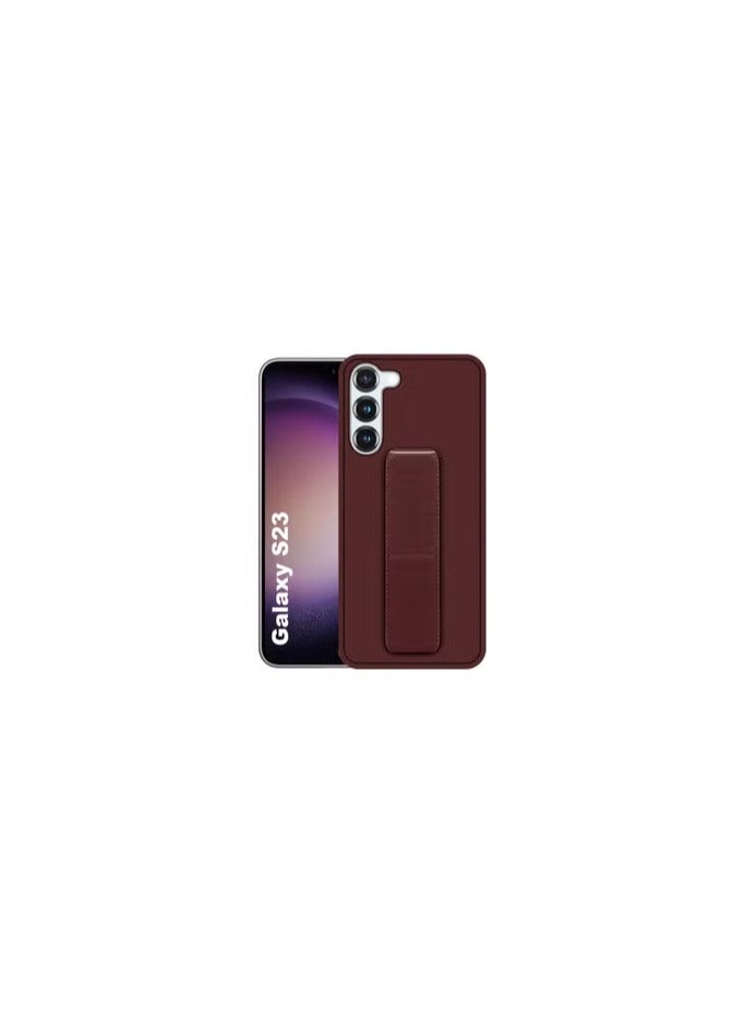 CATANES Samsung Galaxy S23 Grip Case Magnetic Kickstand Cover with Foldable Hand Strap Maroon - Image 1
