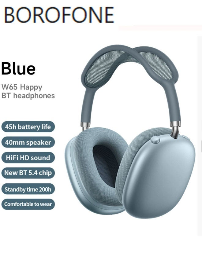 BOROFONE Bluetooth and wired connection dual-mode headphones Gaming Bluetooth headset Enhanced battery life edition Music headphones Retractable design Bluetooth 5.4 gaming headset ANC active noise-cancelling over-ear headphones (Blue) - Image 1