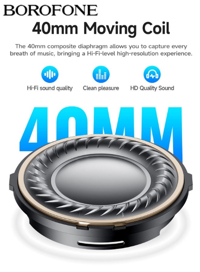 BOROFONE Bluetooth and wired connection dual-mode headphones Gaming Bluetooth headset Enhanced battery life edition Music headphones Retractable design Bluetooth 5.4 gaming headset ANC active noise-cancelling over-ear headphones (Blue) - Image 3