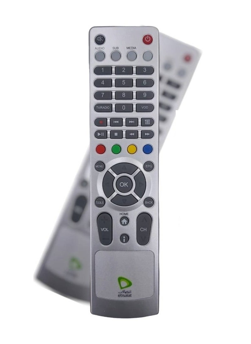 etisalat Compatible ORIGINAL Remote Control For ETISALAT Receiver , SILVER FREE 2X BATTERY 