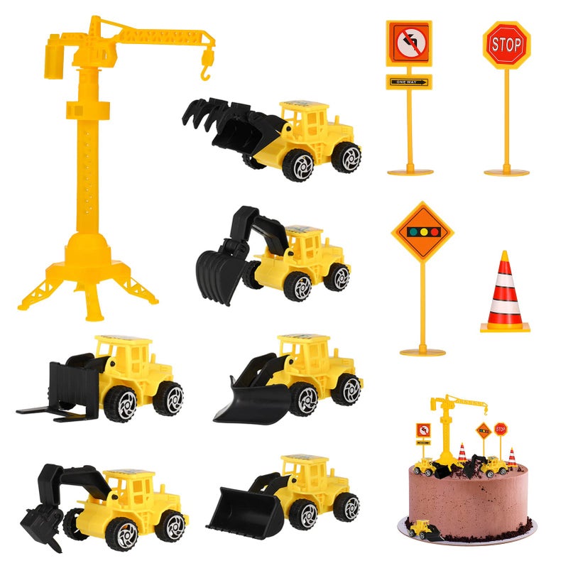 Generic FANTESI Cake Decoration Construction Site, Pack of 12 Digger Cake Decoration, Construction Vehicles Traffic Signs Children, Construction Site Toy Cake Decoration Boy, Digger Toy Car, for Birthday  - Image 1