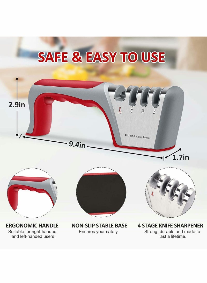 Y&D Knife Sharpener, 4 Stage Kitchen Scissor 4-in-1 Manual Chef Steel Sharpening Tool - Image 4